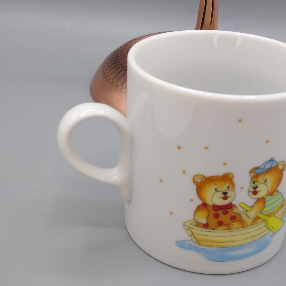 Fine China Child's Dinner Set Toddler Child Teddy Bear Rowboat Plate Cup Vtg